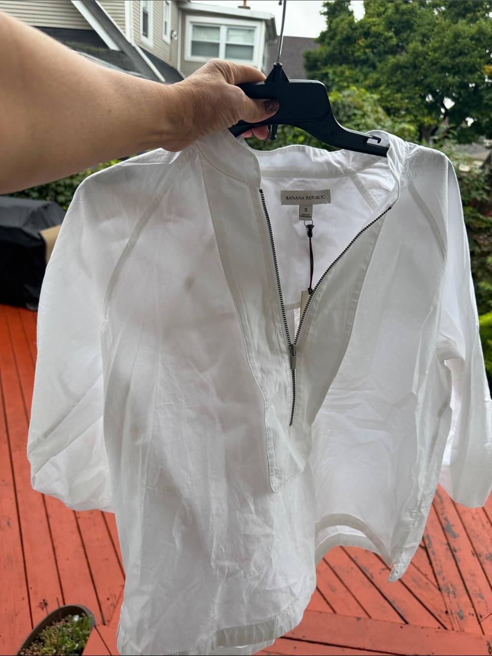 WSmall Banana Republic White Half-Zip Casual Button-Down roll sleeves &buckles